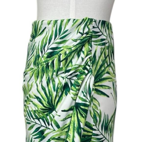 Marc New York Faux Wrap Skirt White Green Tropical Leaf Print Women’s Size Large - Picture 7 of 10